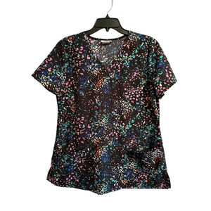 Scrubstar Scrub Top Nurse Shirt Womens Medium Multicolor Paint Splotch Pockets